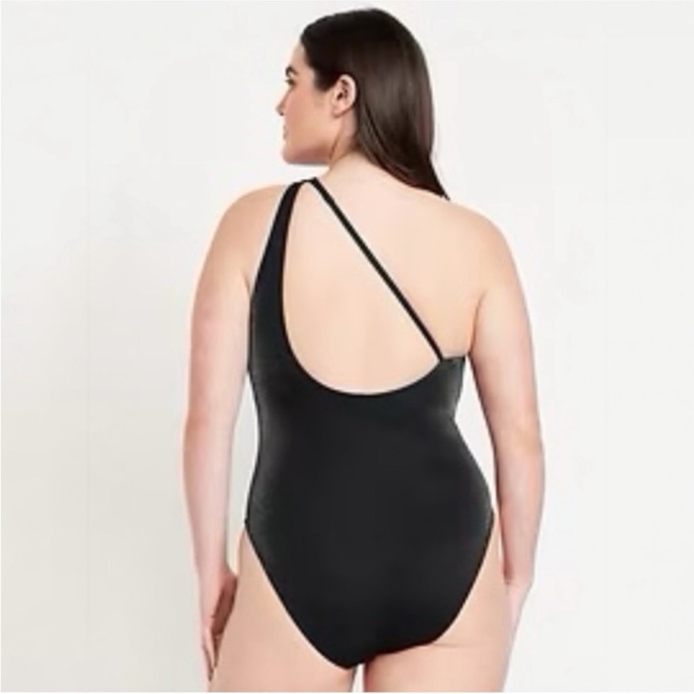 Old Navy Black One Shoulder Shine Swimsuit Women's Large - Picture 4 of 10